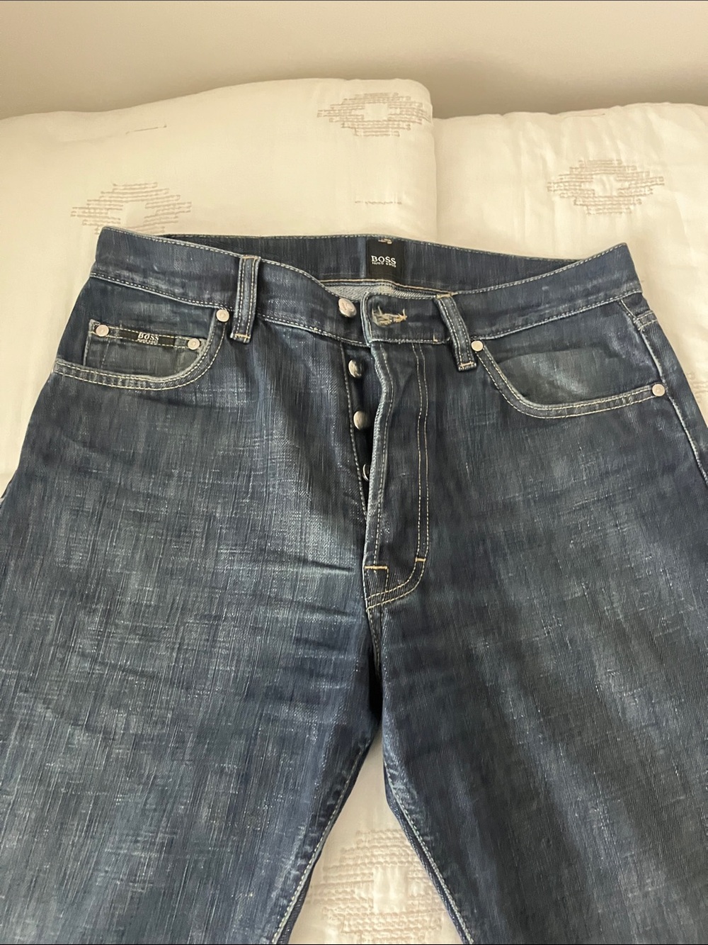 Boss Men's Straight Jeans in Washed Blue